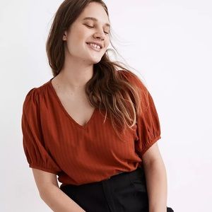 Madewell Textured Stripe V-Neck Puff Sleeve Top